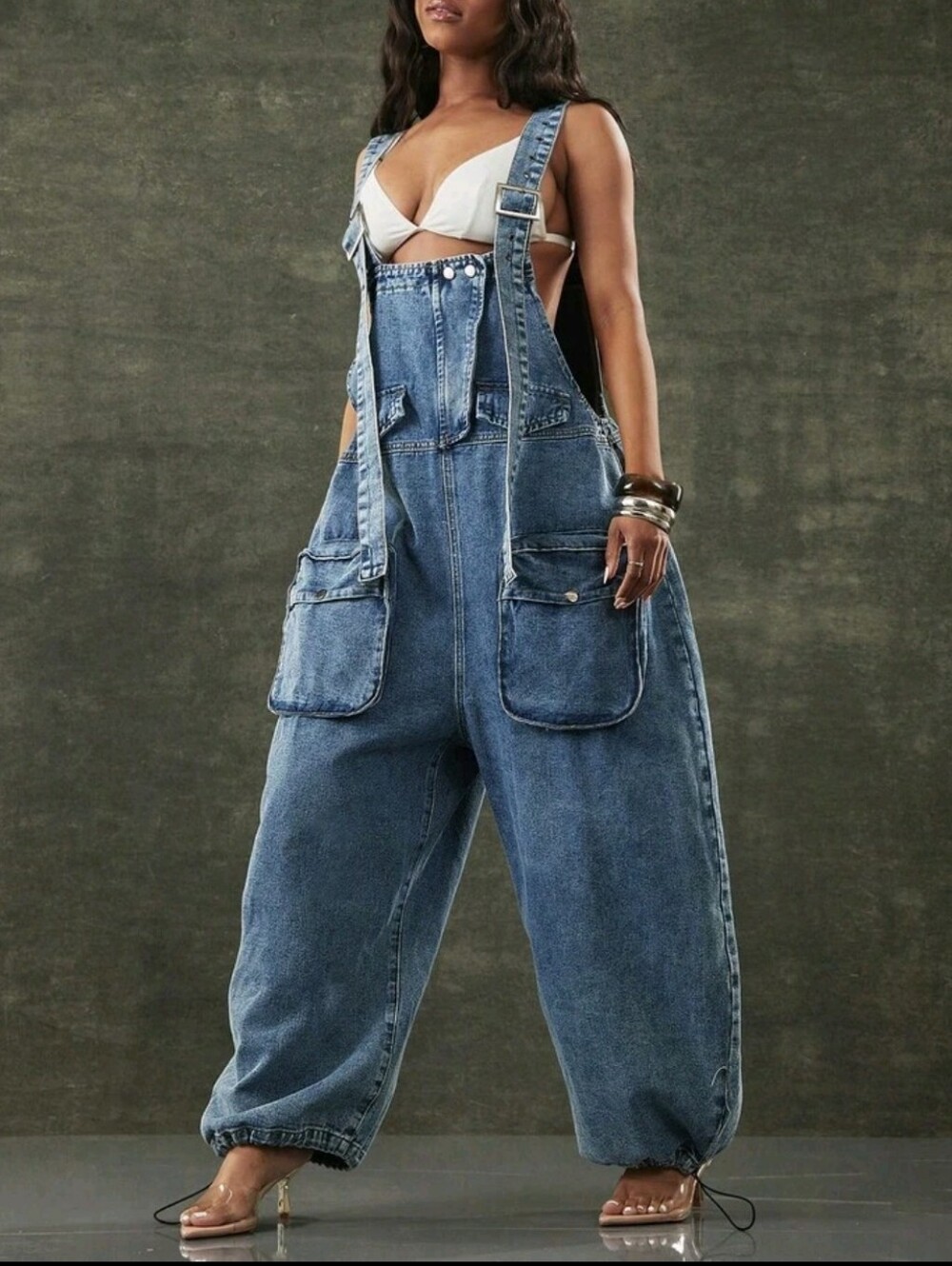 Denim Wide-Leg Overalls - Blue - Picture 3 of 7
